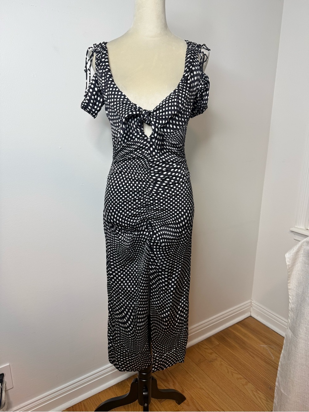 For Love & Lemons Beth Midi Dress - Black & White Polka Dot NWT SZ S - Picture 3 of 11